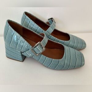 Zara Blue Croc-Embossed Heels